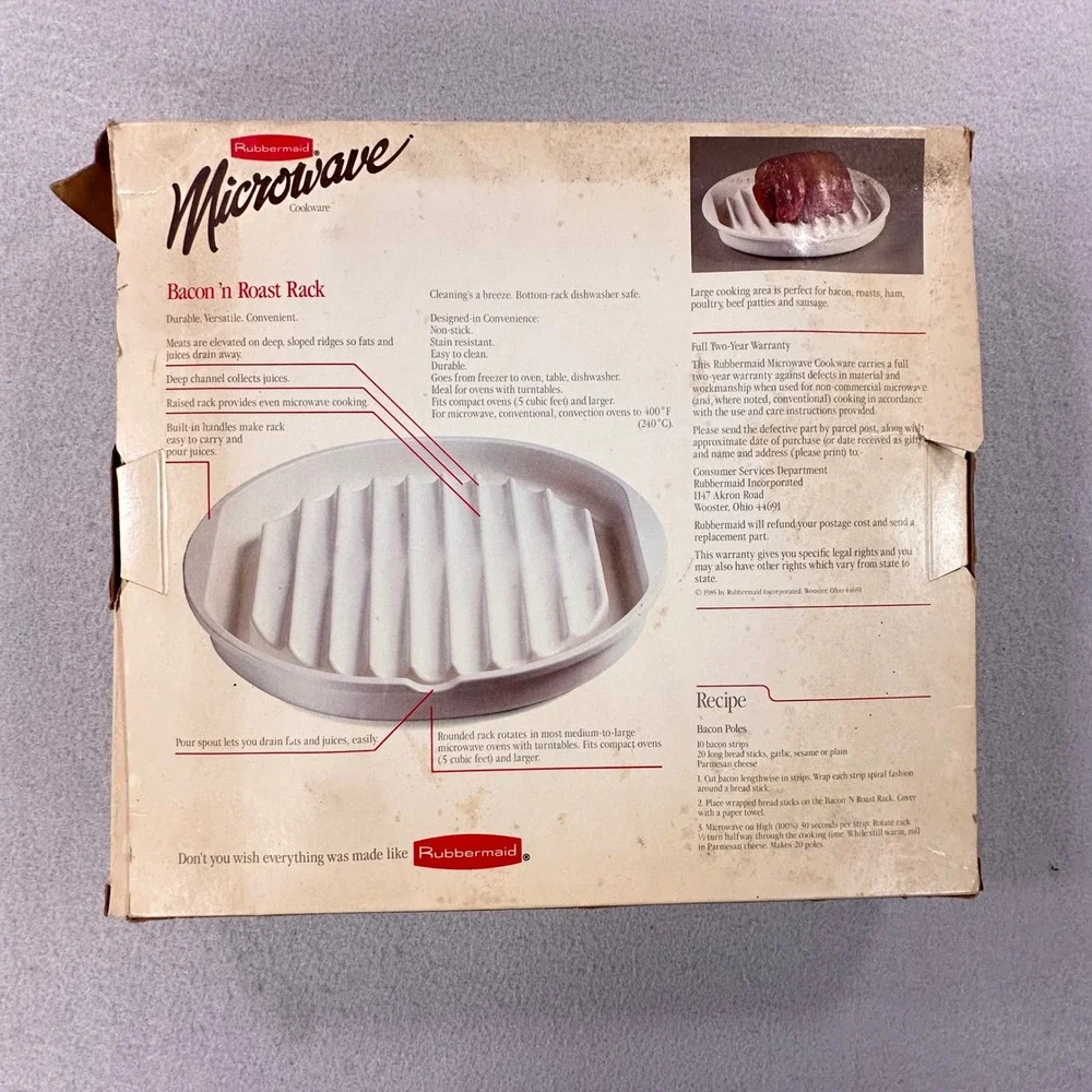 Rubbermaid Microwave Cookware Bacon n Roast Rack 5518 White Vintage 11x12in NOS